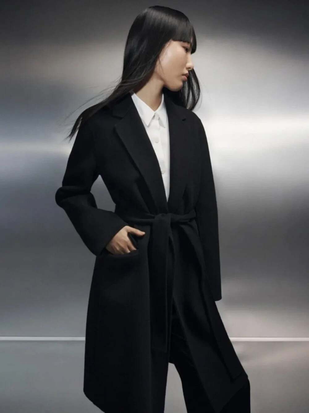 NWT Theory Belted Coat in Double-Face Wool-Cashmere Size XL Black